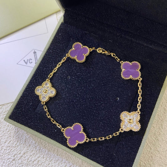 [ElanLuxe Jewelry]CLOVER  5 MOTIFS  PURPLE VIOLET DIAMOND BRACELET