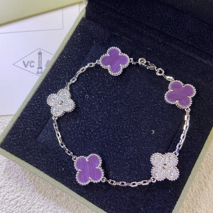 [ElanLuxe Jewelry]CLOVER  5 MOTIFS  PURPLE VIOLET DIAMOND BRACELET