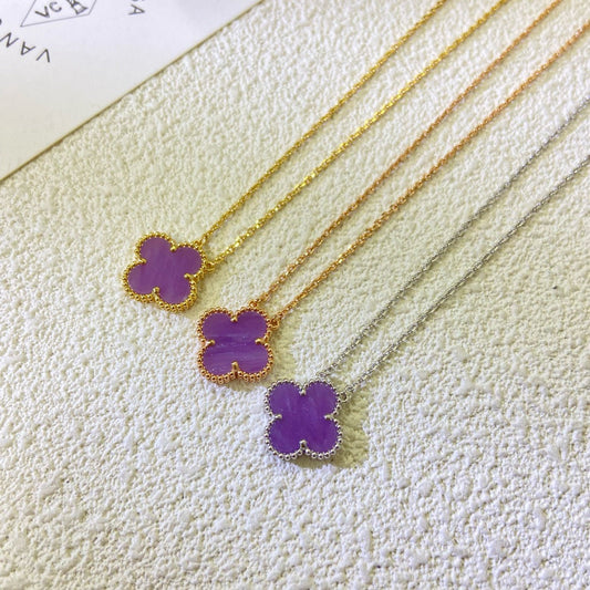 [ElanLuxe Jewelry]CLOVER 15MM  PURPLE VIOLET NECKLACE