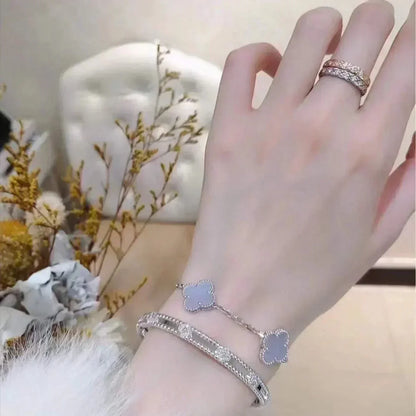 [ElanLuxe Jewelry]CLOVER  5 MOTIF PURPLE CHALCEDONY BRACELET SILVER