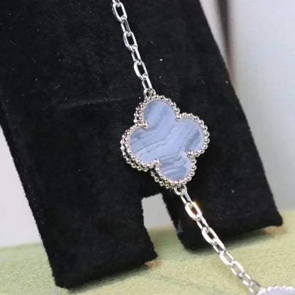 [ElanLuxe Jewelry]CLOVER  5 MOTIF PURPLE CHALCEDONY BRACELET SILVER