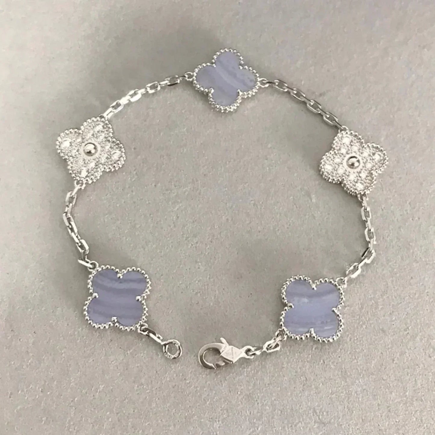 [ElanLuxe Jewelry]CLOVER  5 MOTIF DIAMOND PURPLE CHALCEDONY BRACELET SILVER