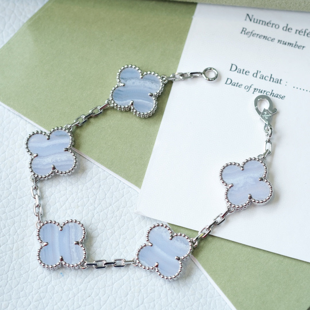[ElanLuxe Jewelry]CLOVER  5 MOTIF PURPLE CHALCEDONY BRACELET SILVER
