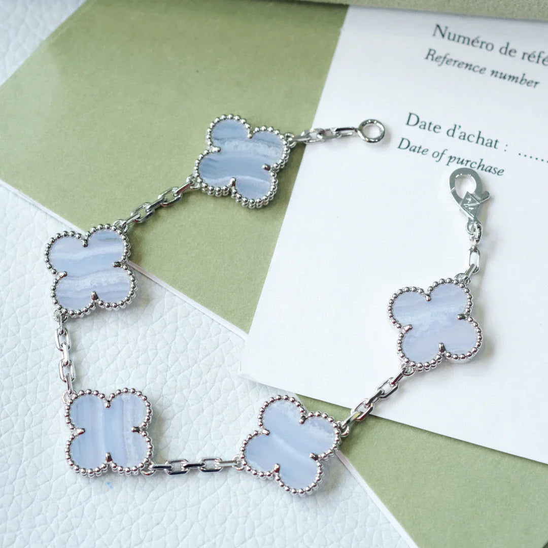 [ElanLuxe Jewelry] CLOVER 5 MOTIF PURPLE CHALCEDONY BRACELET COLLECTION