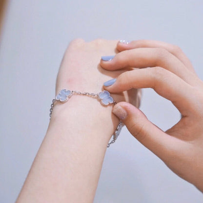 [ElanLuxe Jewelry]CLOVER  5 MOTIF PURPLE CHALCEDONY BRACELET SILVER