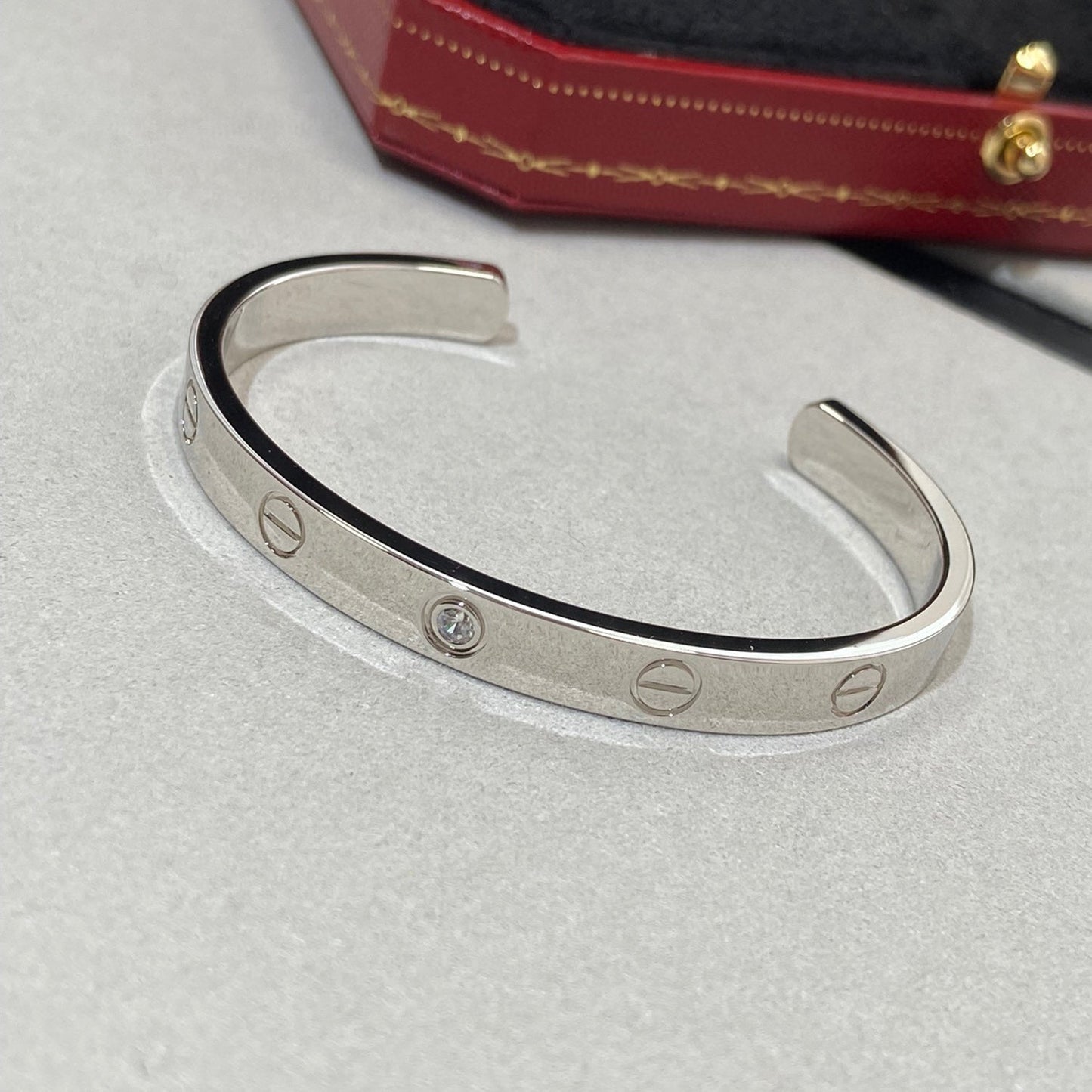 [ElanLuxe Jewelry]LOVE BRACELET 6.1MM 1 DIAMOND OPEN CUFF