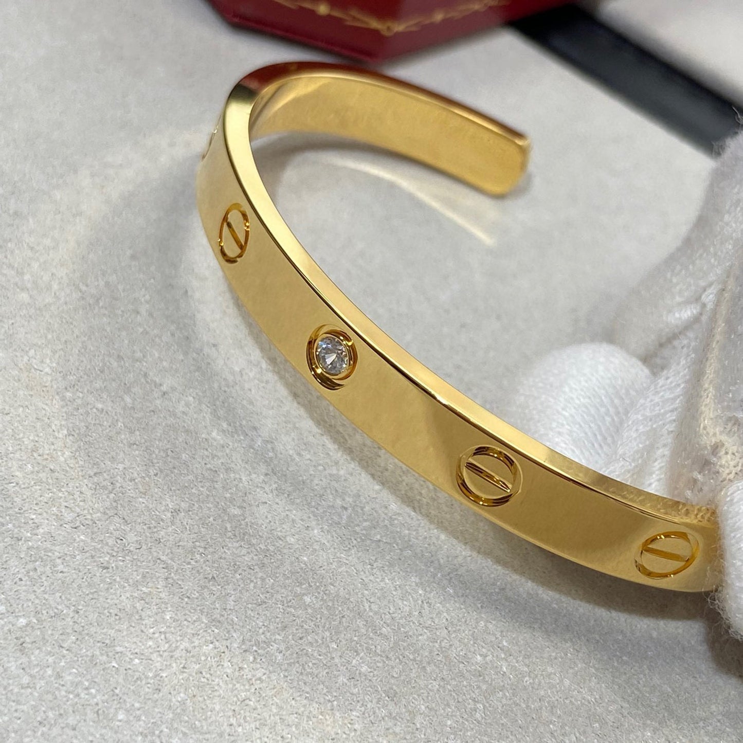 [ElanLuxe Jewelry]LOVE BRACELET 6.1MM 1 DIAMOND OPEN CUFF
