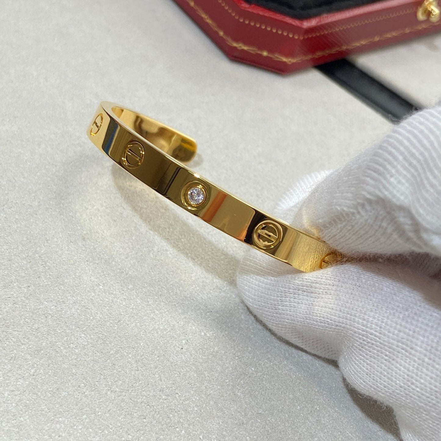 [ElanLuxe Jewelry]LOVE BRACELET 6.1MM 1 DIAMOND OPEN CUFF
