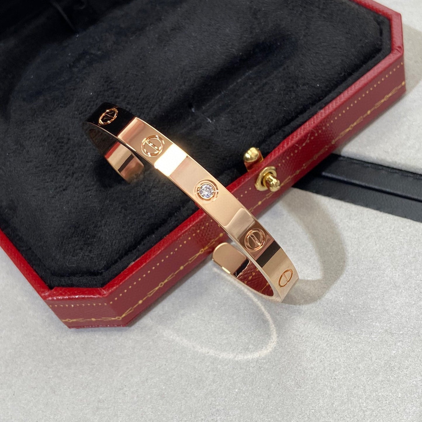 [ElanLuxe Jewelry]LOVE BRACELET 6.1MM 1 DIAMOND OPEN CUFF