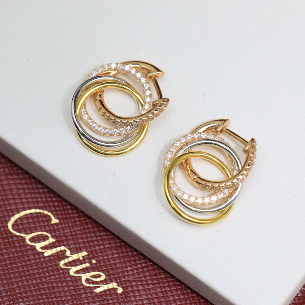 [ElanLuxe Jewelry]TRINITY HALF DIAMOND  EARRINGS