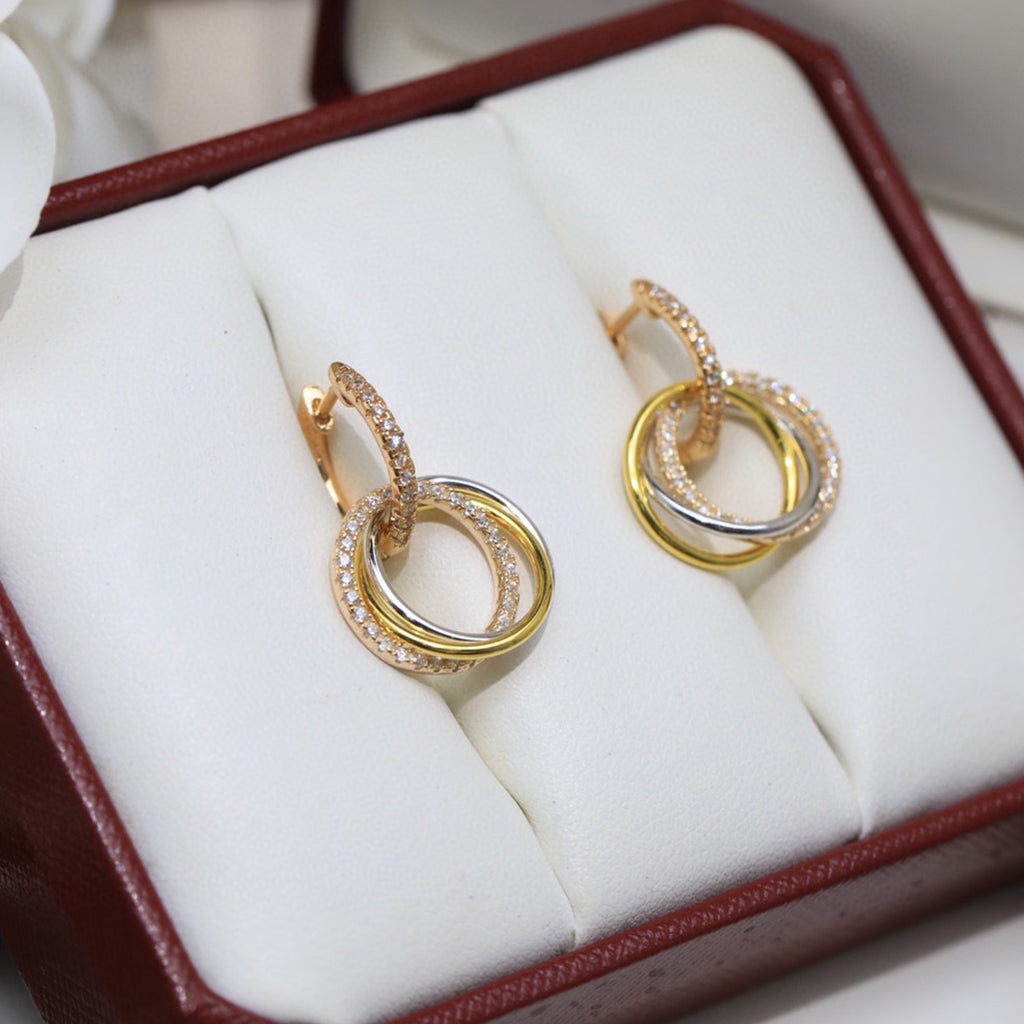 [ElanLuxe Jewelry]TRINITY HALF DIAMOND  EARRINGS