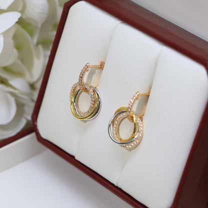 [ElanLuxe Jewelry]TRINITY HALF DIAMOND  EARRINGS