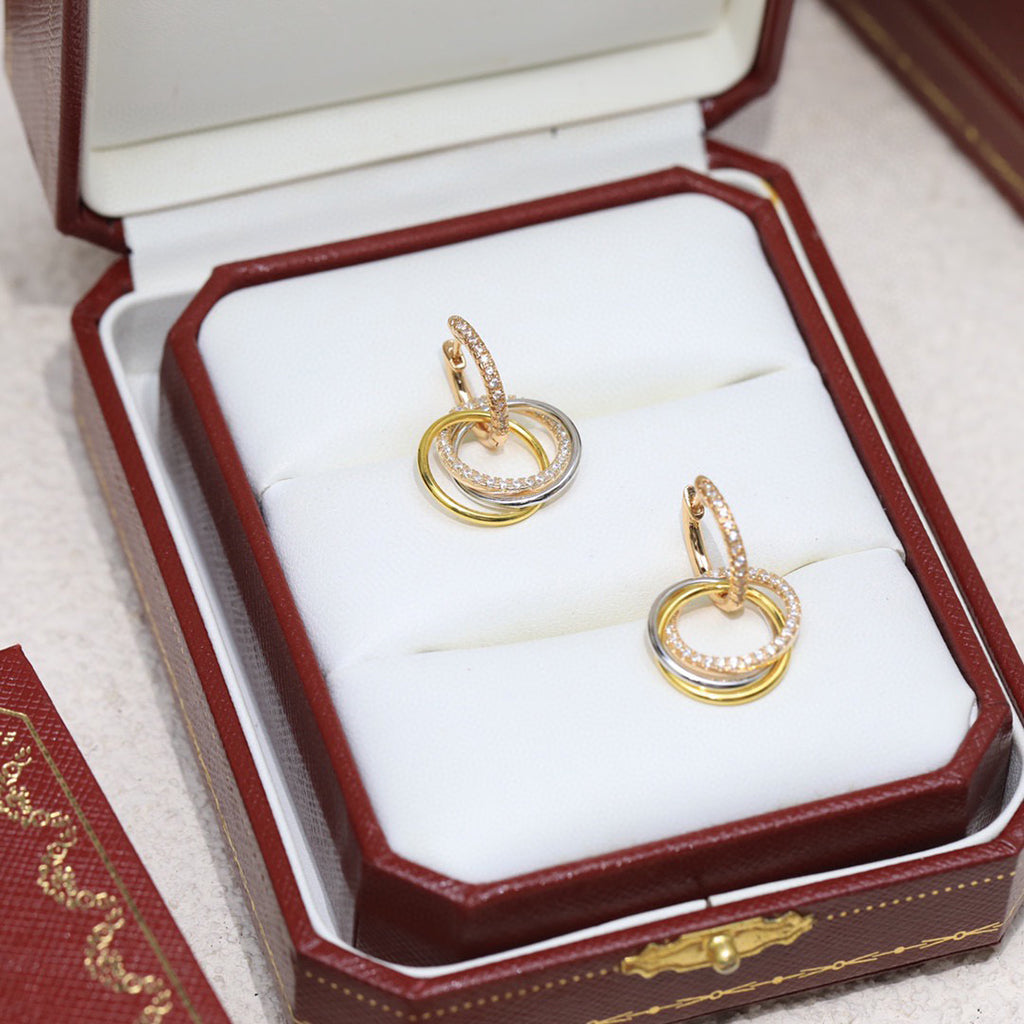[ElanLuxe Jewelry]TRINITY HALF DIAMOND  EARRINGS