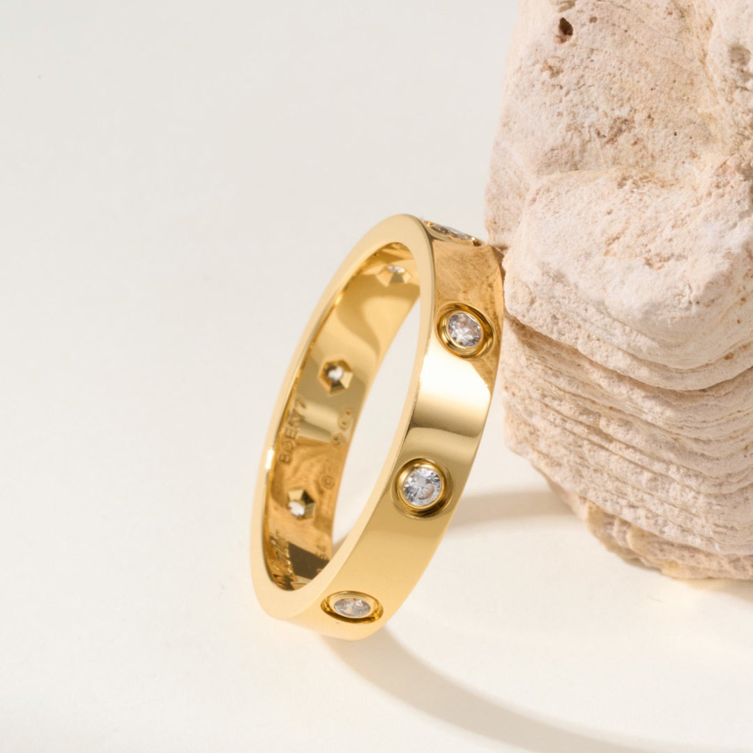 [ElanLuxe Jewelry]LOVE 4MM 8 DIAMOND RING