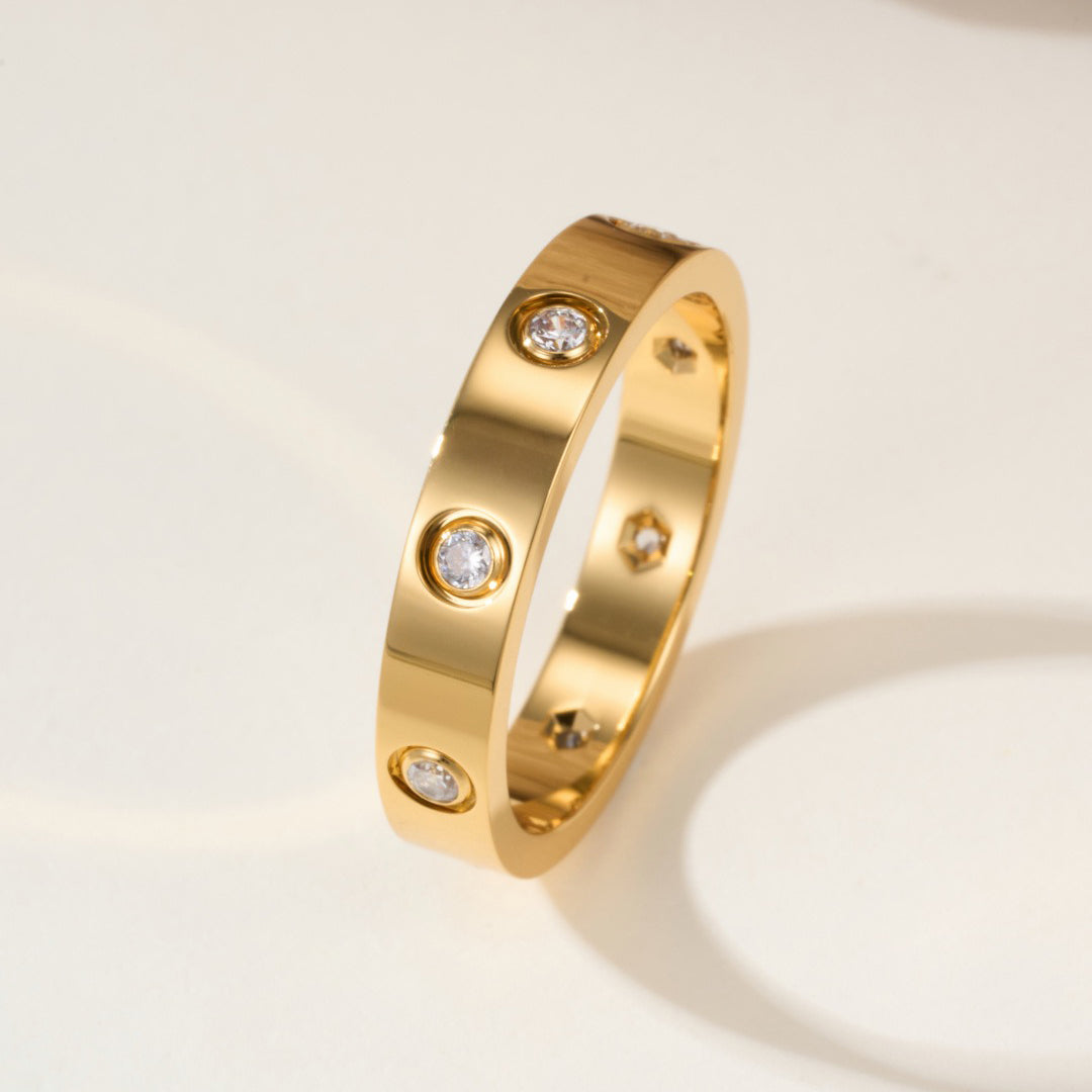 [ElanLuxe Jewelry]LOVE 4MM 8 DIAMOND RING