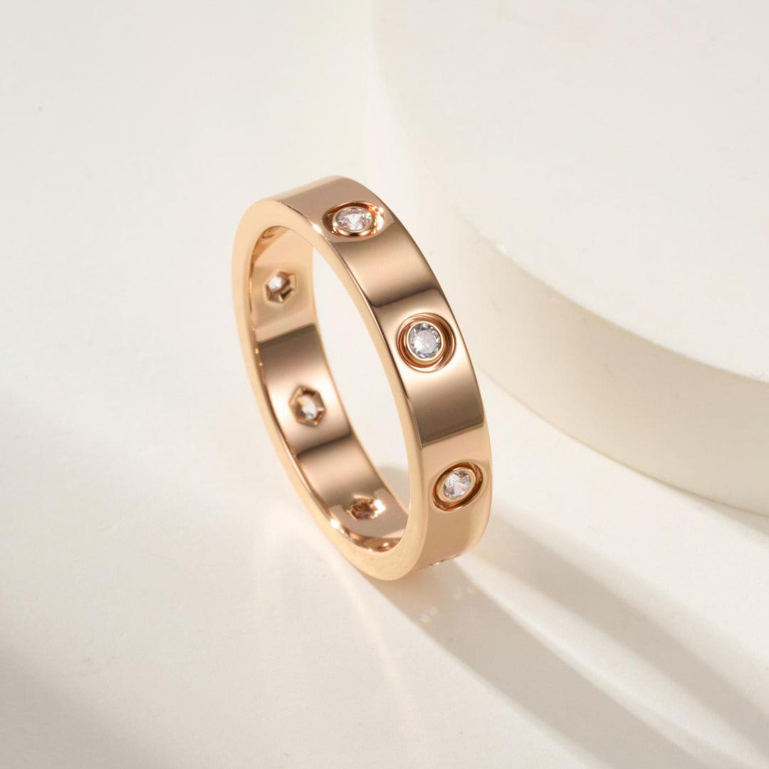 [ElanLuxe Jewelry]LOVE 4MM 8 DIAMOND RING