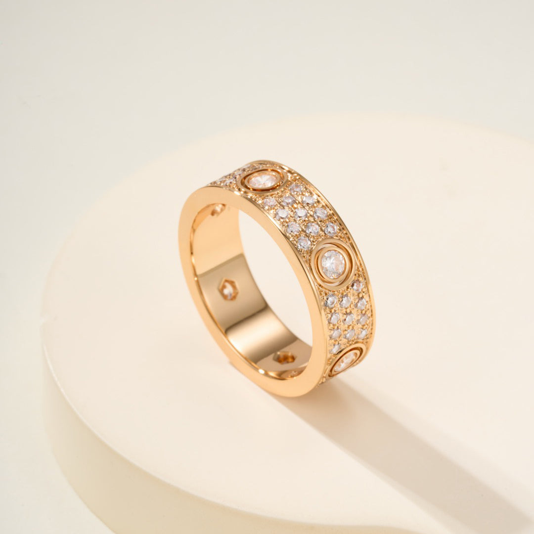[ElanLuxe Jewelry]LOVE 5.5MM FULL-PAVE 6-DIAMOND RING