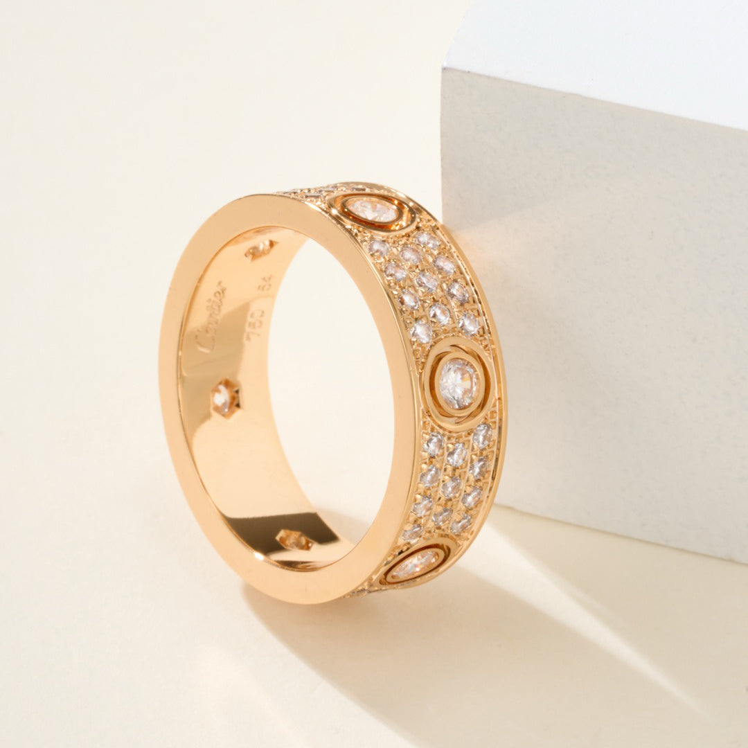[ElanLuxe Jewelry]LOVE 5.5MM FULL-PAVE 6-DIAMOND RING