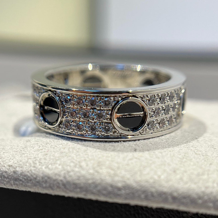 [ElanLuxe Jewelry]LOVE RING 5.5MM DIAMONDS PAVED CERAMIC