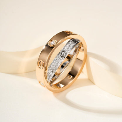 [ElanLuxe Jewelry]LOVE PINK GOLD SILVER DIAMOND DOUBLE RING