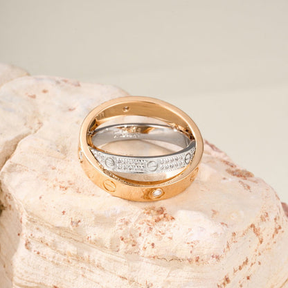[ElanLuxe Jewelry]LOVE PINK GOLD SILVER DIAMOND DOUBLE RING