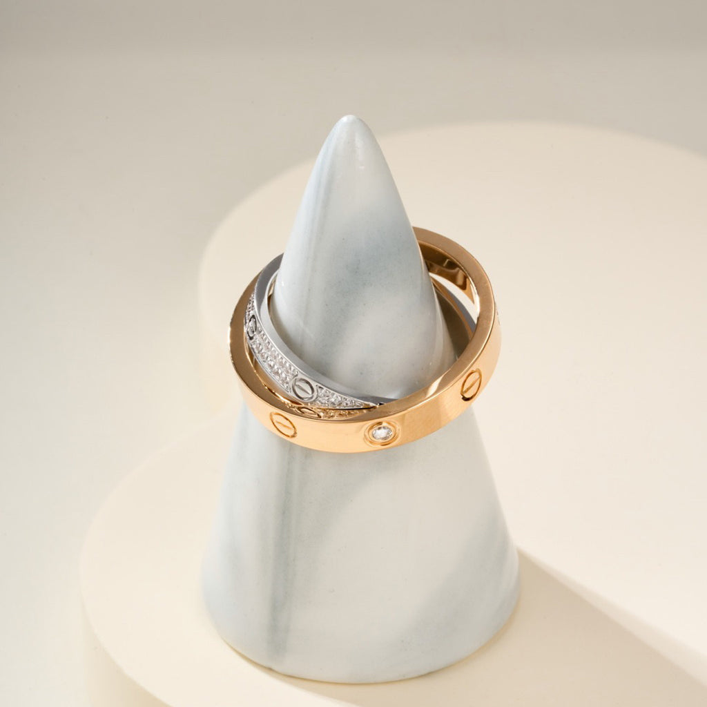 [ElanLuxe Jewelry]LOVE PINK GOLD SILVER DIAMOND DOUBLE RING