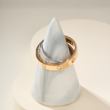 [ElanLuxe Jewelry]LOVE PINK GOLD SILVER DIAMOND DOUBLE RING