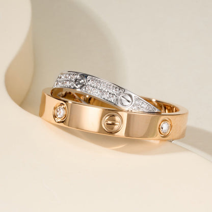 [ElanLuxe Jewelry]LOVE PINK GOLD SILVER DIAMOND DOUBLE RING