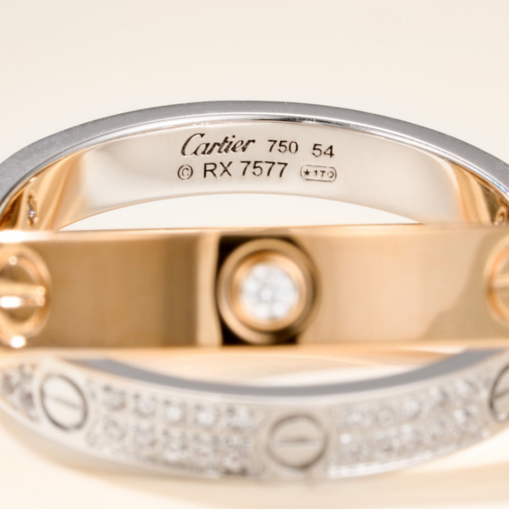 [ElanLuxe Jewelry]LOVE PINK GOLD SILVER DIAMOND DOUBLE RING