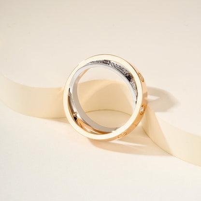 [ElanLuxe Jewelry]LOVE PINK GOLD SILVER DIAMOND DOUBLE RING