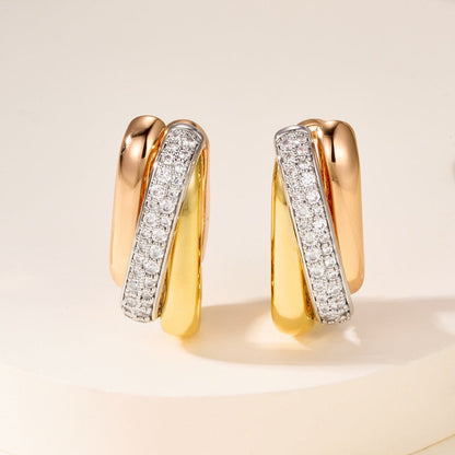 [ElanLuxe Jewelry]TRINITY HALF DIAMOND  CUSHION EARRINGS