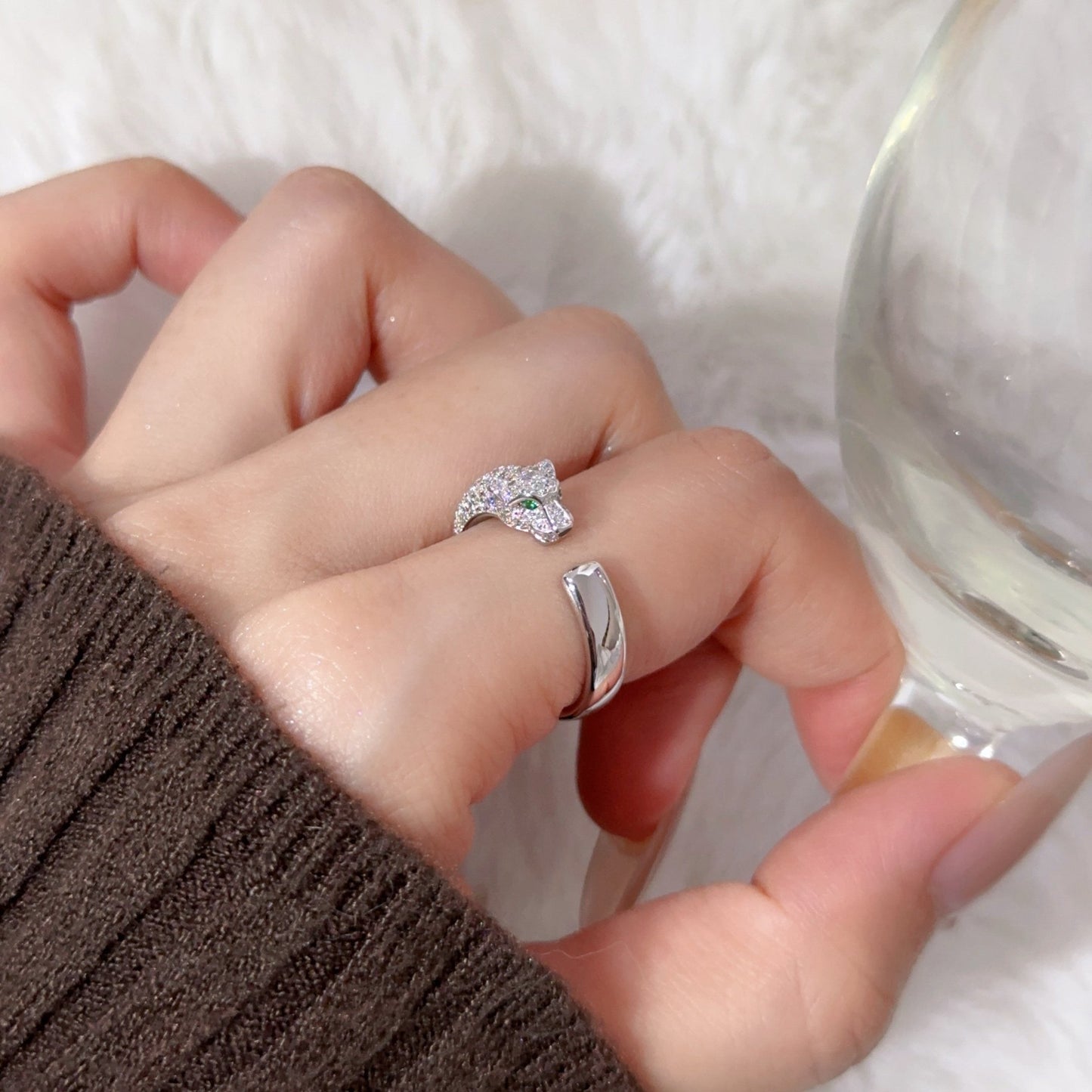 [ElanLuxe Jewelry]PANTHERE HALF DIAMOND SMALL RING