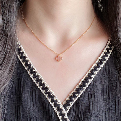 [ElanLuxe Jewelry]CLOVER 9.5MM PINK MOTHER OF PEARL SINGLE FLOWER NECKLACE