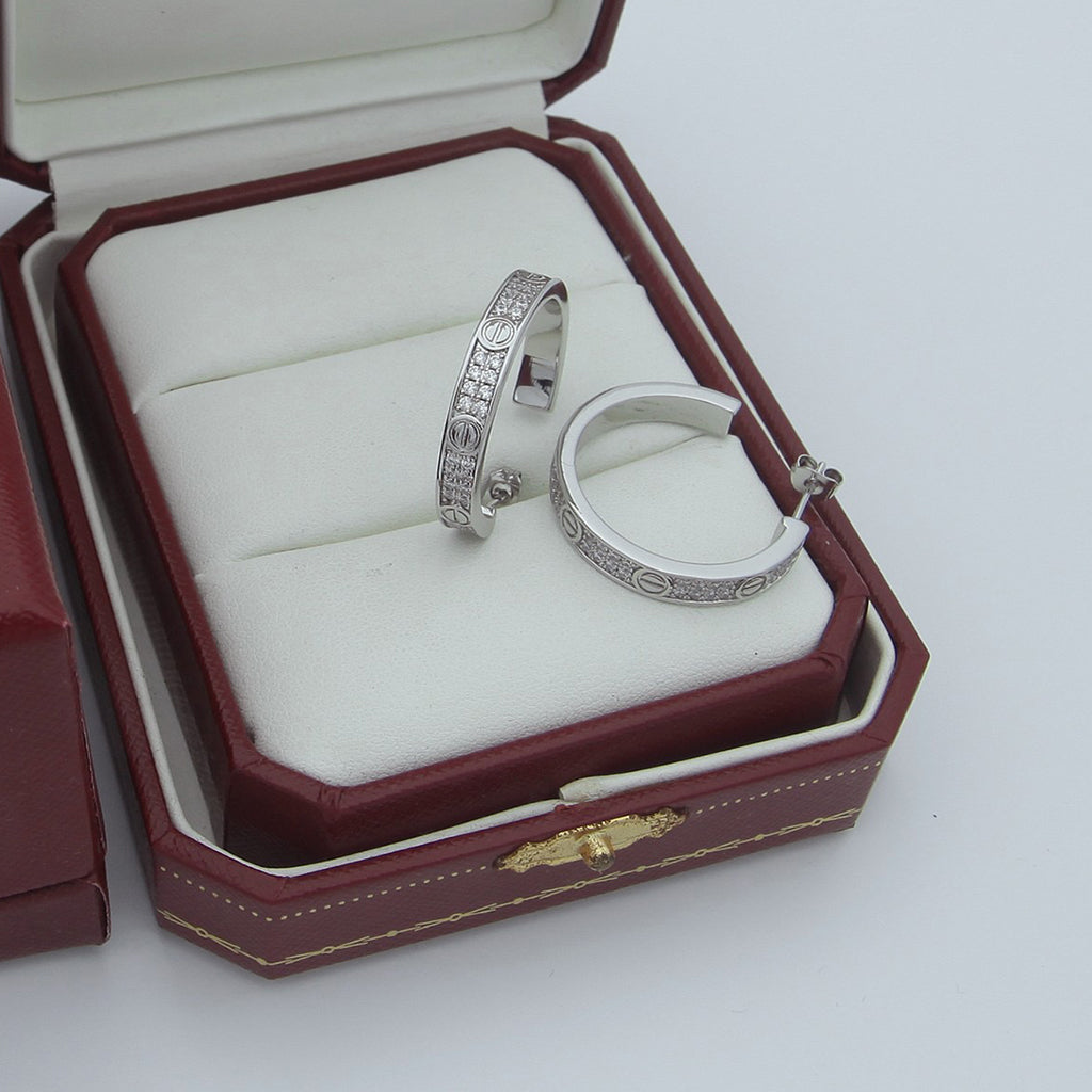 [ElanLuxe Jewelry]LOVE EARRINGS 3.6MM DIAMOND PAVED