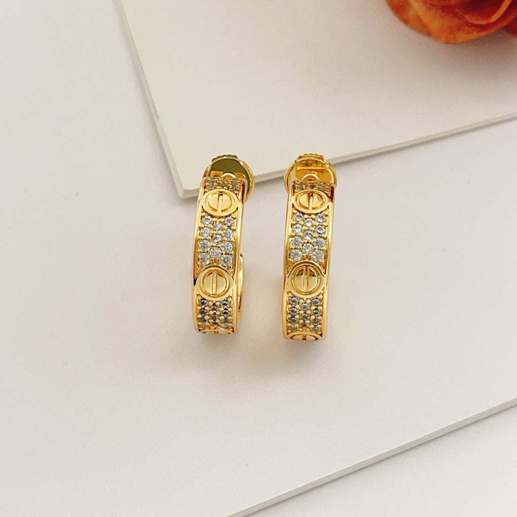 [ElanLuxe Jewelry]LOVE 5.5MM DIAMOND PAVED EARRINGS