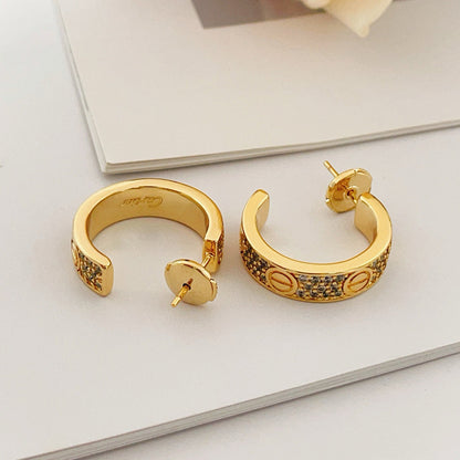 [ElanLuxe Jewelry]LOVE 5.5MM DIAMOND PAVED EARRINGS
