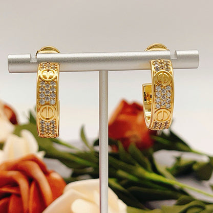 [ElanLuxe Jewelry]LOVE 5.5MM DIAMOND PAVED EARRINGS