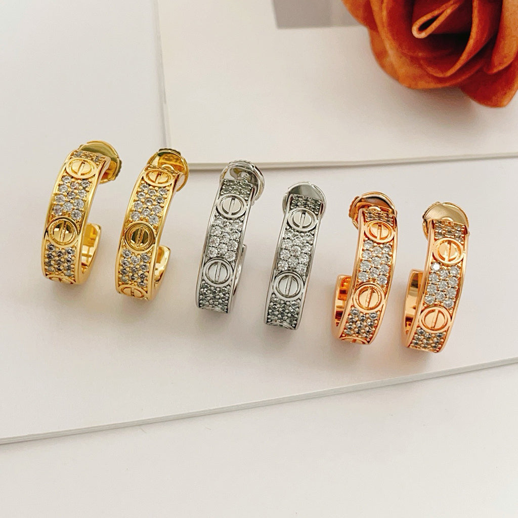 [ElanLuxe Jewelry]LOVE 5.5MM DIAMOND PAVED EARRINGS