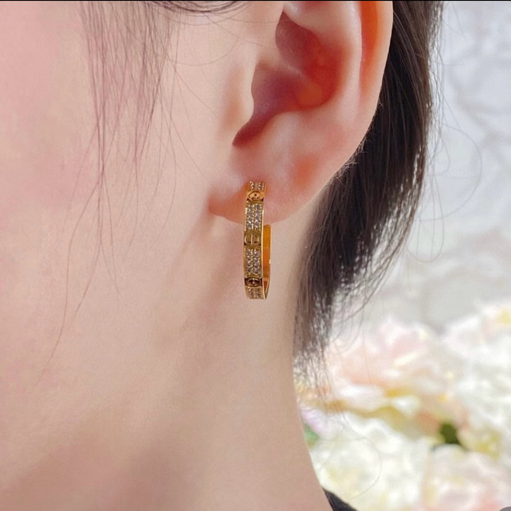 [ElanLuxe Jewelry]LOVE EARRINGS 3.6MM DIAMOND PAVED