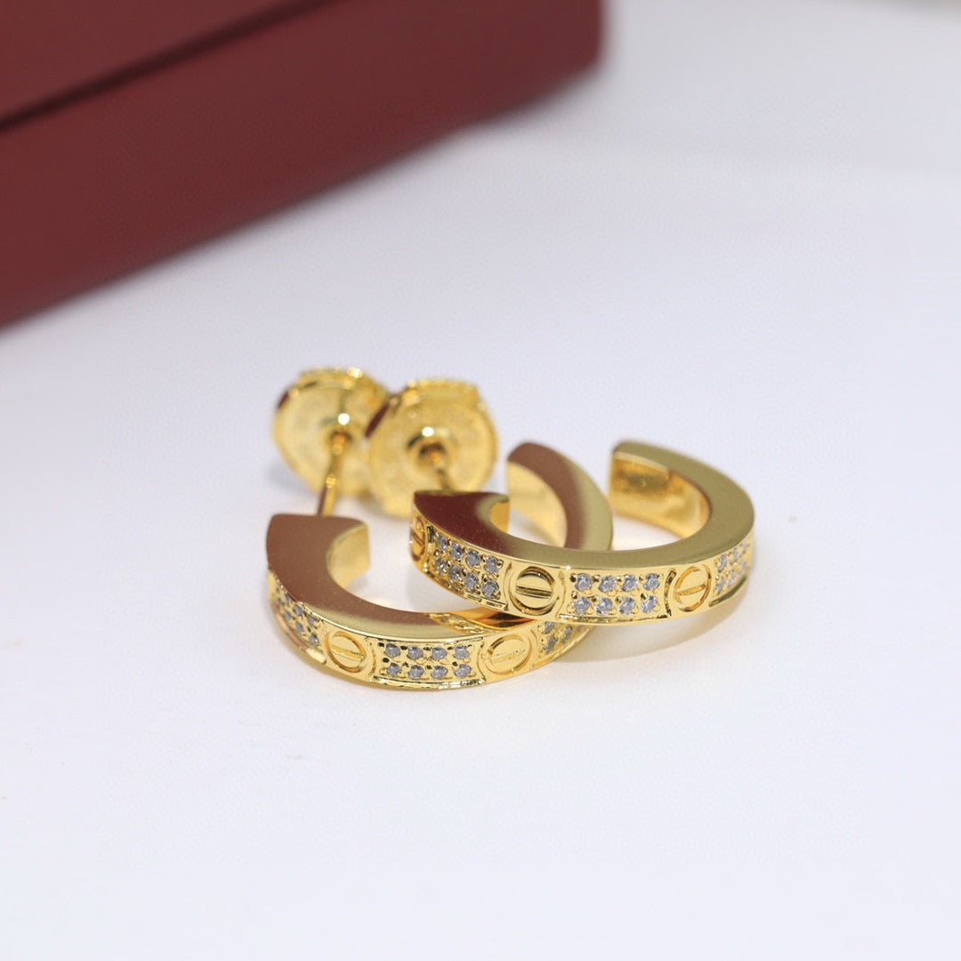 [ElanLuxe Jewelry]LOVE 5.5MM DIAMOND PAVED EARRINGS