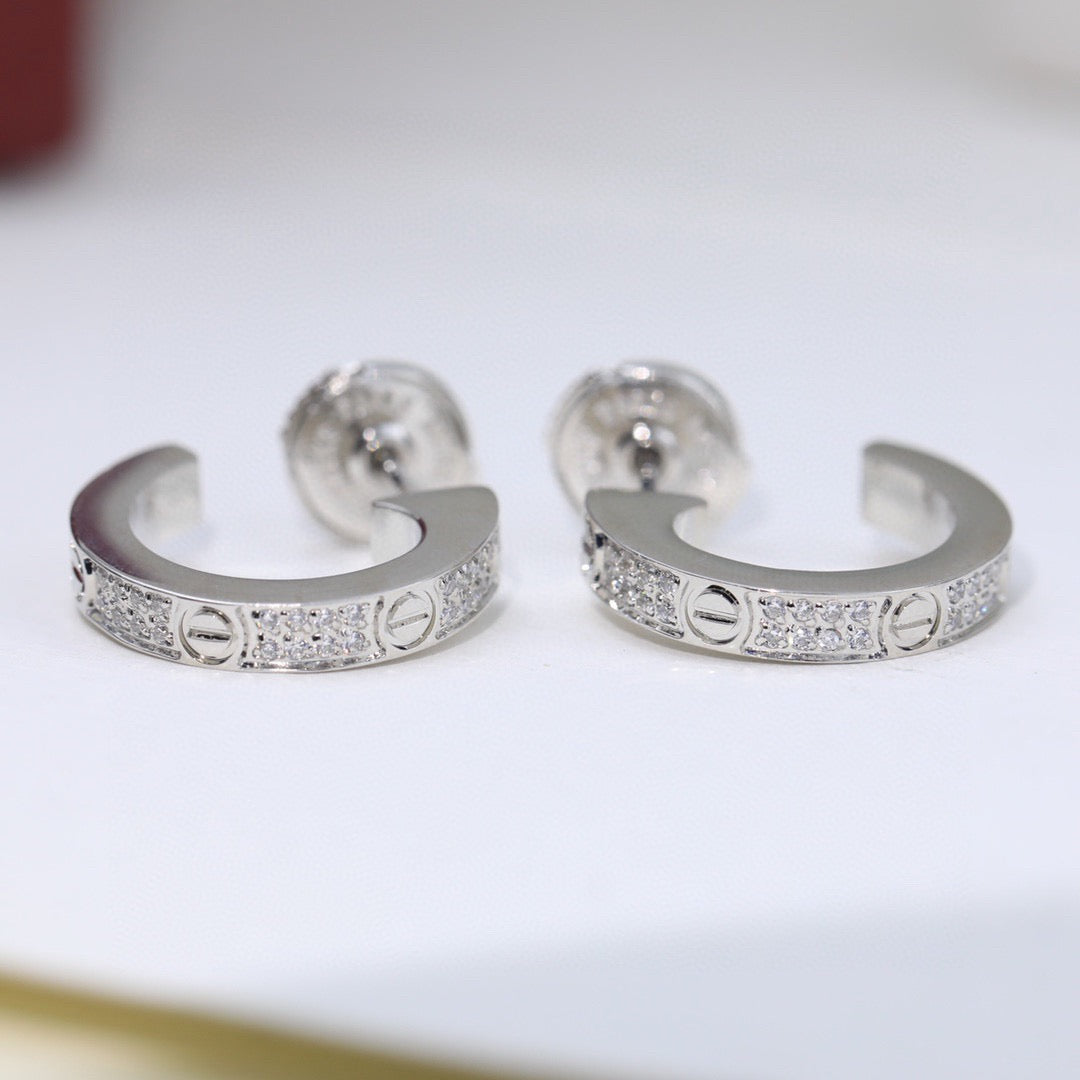 [ElanLuxe Jewelry]LOVE 5.5MM DIAMOND PAVED EARRINGS
