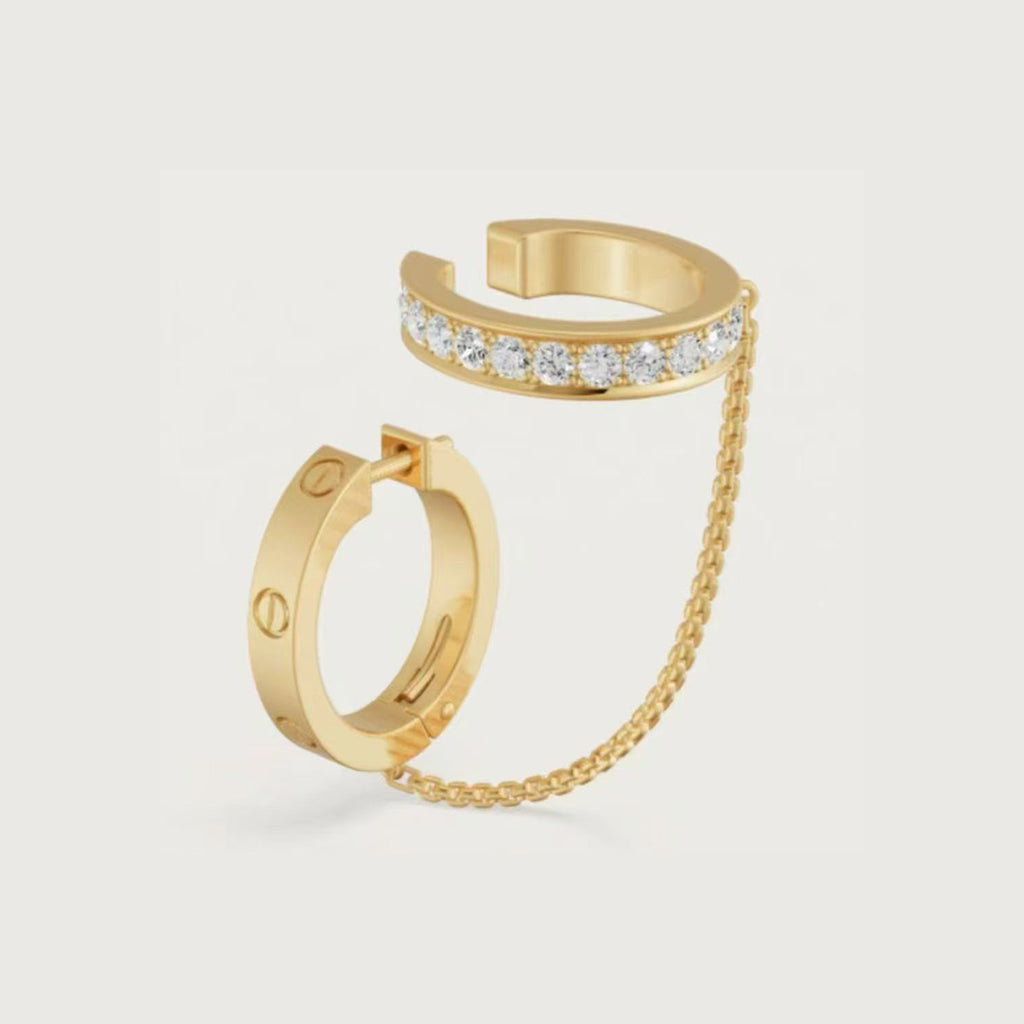 [ElanLuxe Jewelry]LOVE 3.0MM HALF DIAMOND EARRINGS