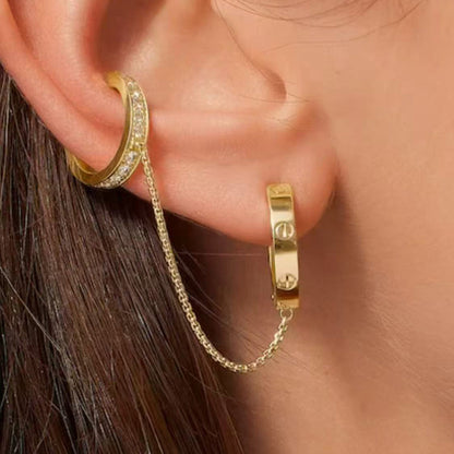 [ElanLuxe Jewelry]LOVE 3.0MM HALF DIAMOND EARRINGS