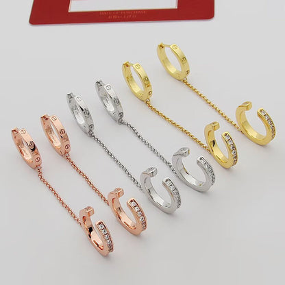 [ElanLuxe Jewelry]LOVE 3.0MM HALF DIAMOND EARRINGS