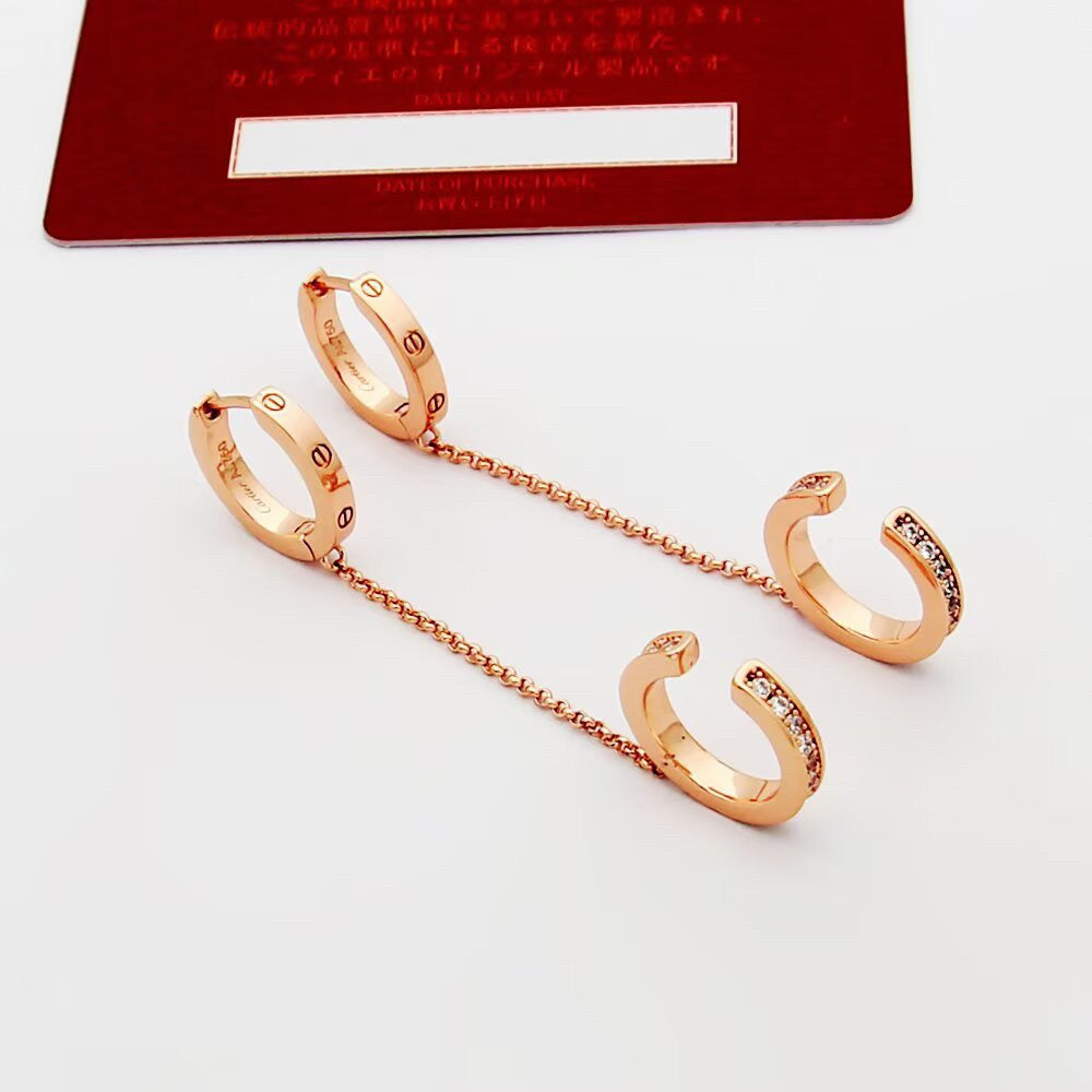 [ElanLuxe Jewelry]LOVE 3.0MM HALF DIAMOND EARRINGS