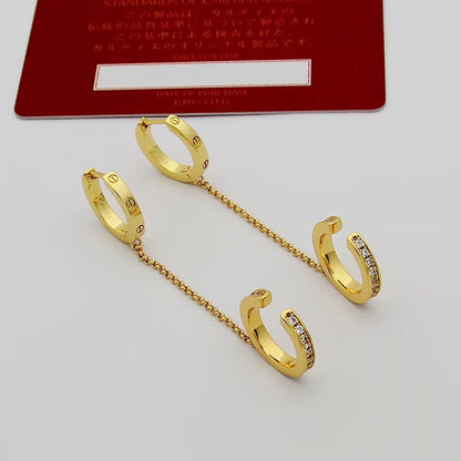 [ElanLuxe Jewelry]LOVE 3.0MM HALF DIAMOND EARRINGS