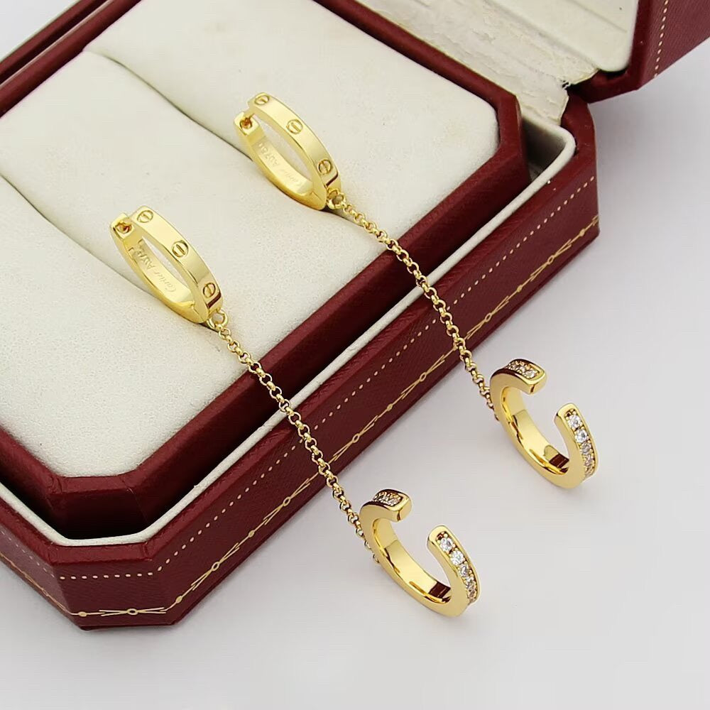 [ElanLuxe Jewelry]LOVE 3.0MM HALF DIAMOND EARRINGS