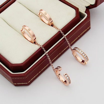 [ElanLuxe Jewelry]LOVE 3.0MM HALF DIAMOND EARRINGS