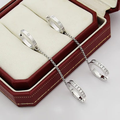 [ElanLuxe Jewelry]LOVE 3.0MM HALF DIAMOND EARRINGS