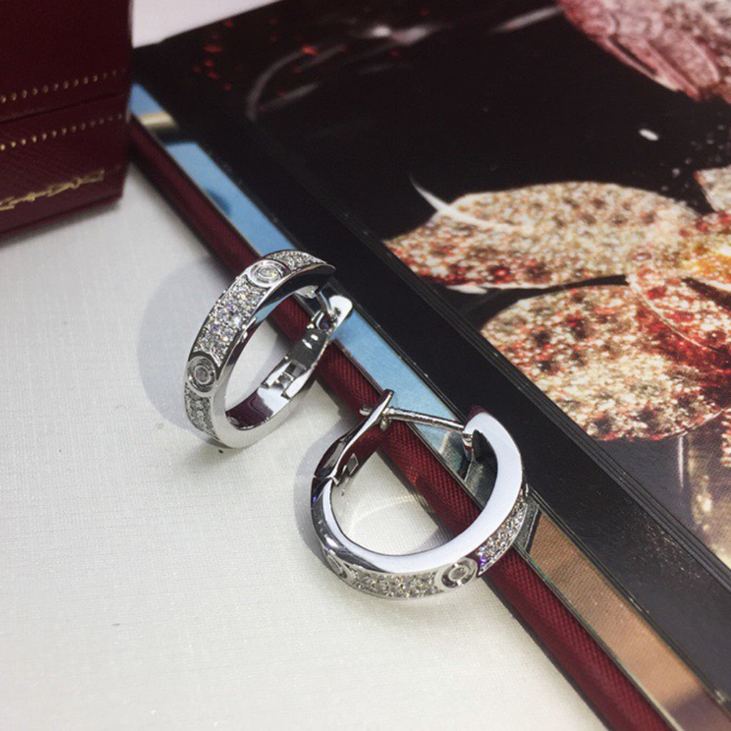 [ElanLuxe Jewelry]LOVE 5.5MM DIAMOND PAVED EARRINGS